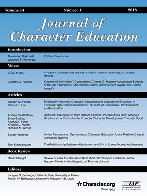 cover image of Journal of Character Education, Volume 14, Issue 1